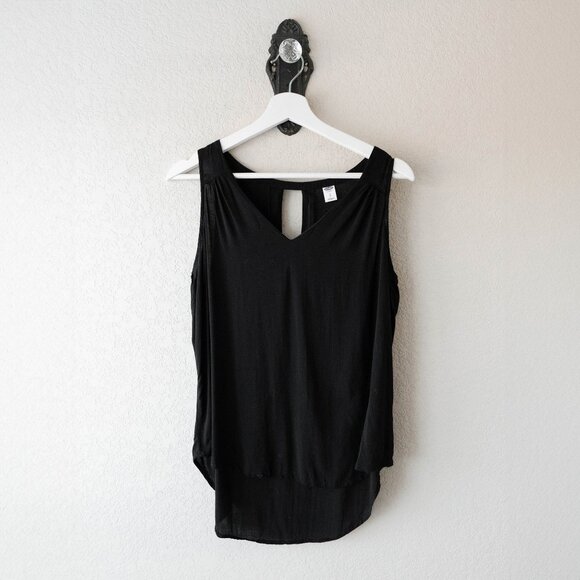 Old Navy Black Sleeveless Popover Blouse | Size Large | High-Low Rounded Hem - Picture 1 of 7